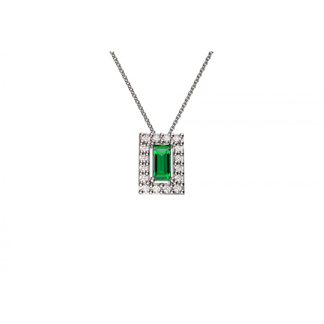 Pingente Baguete Turmalina Verde Natural com Zircônias