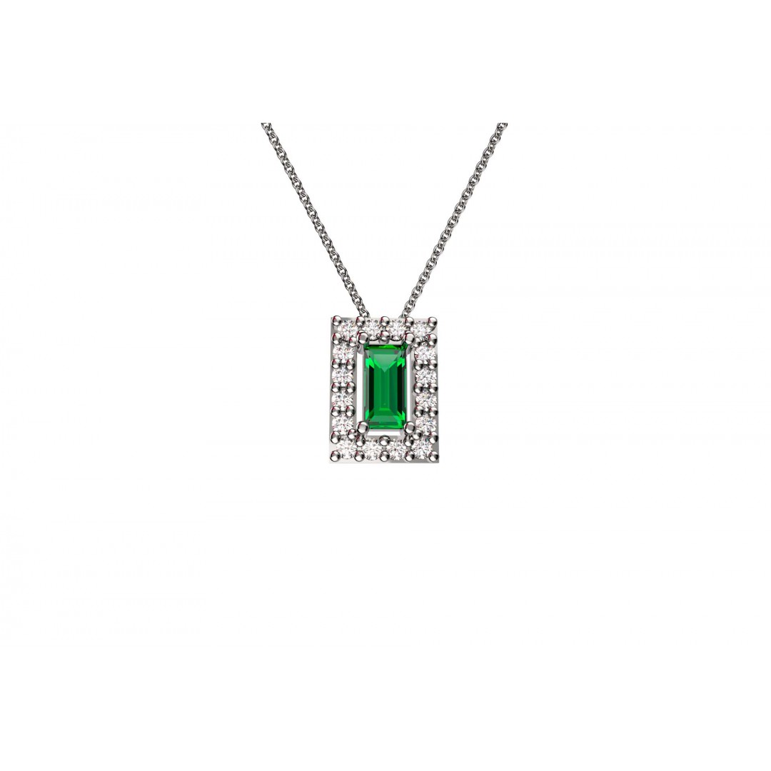 Pingente Baguete Turmalina Verde Natural com Zircônias