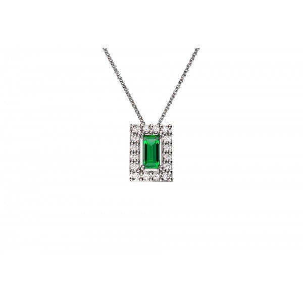 Pingente Baguete Turmalina Verde Natural com Zircônias