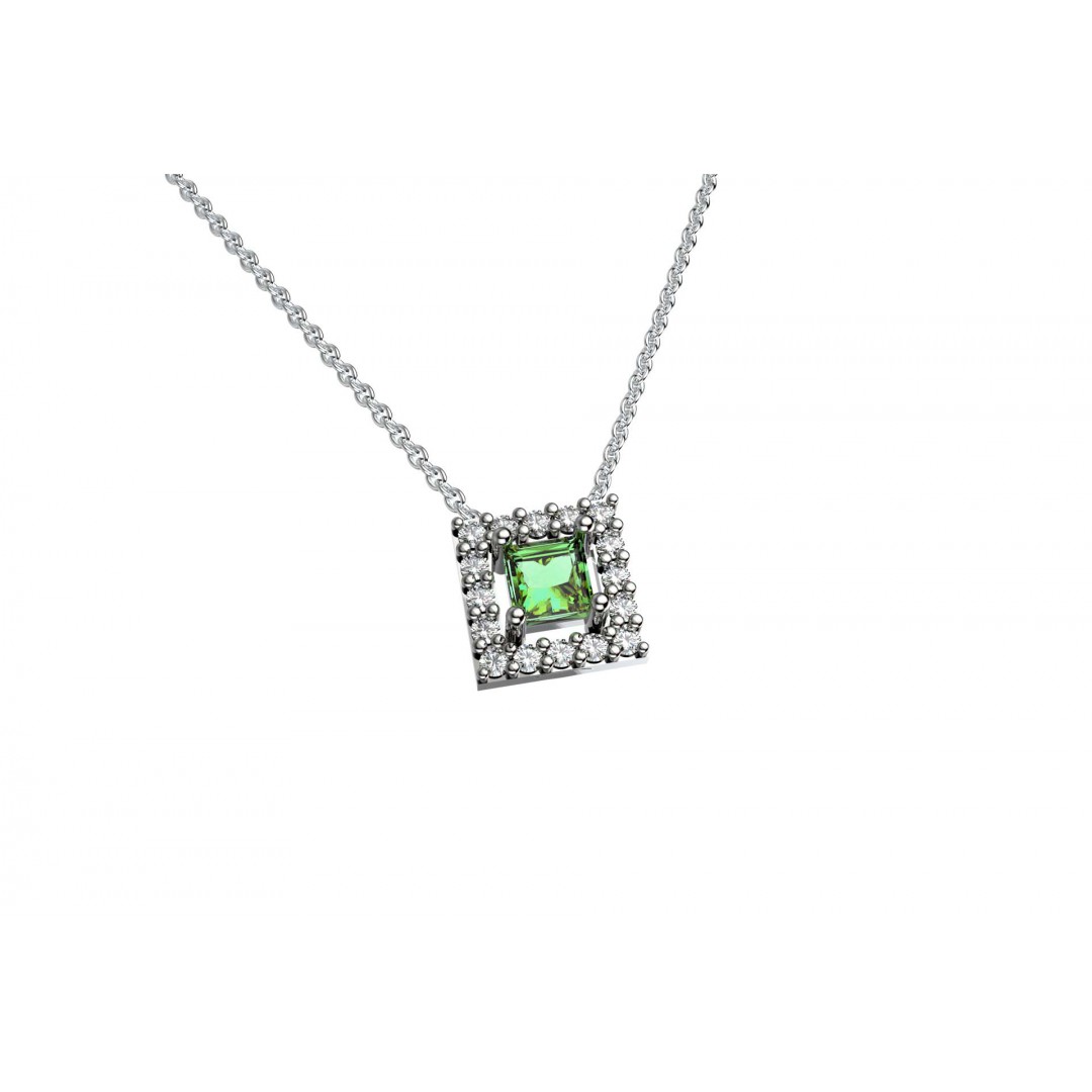 Pingente Carrê Peridoto Natural com Zircônias