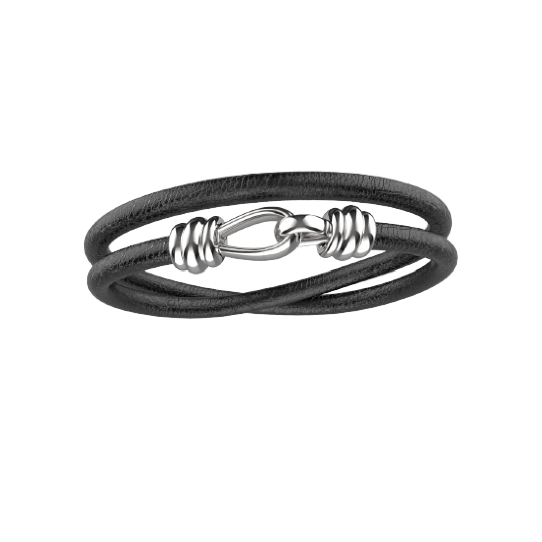 Pulseira Masculina Strongest duas voltas em Couro Preto 5mm