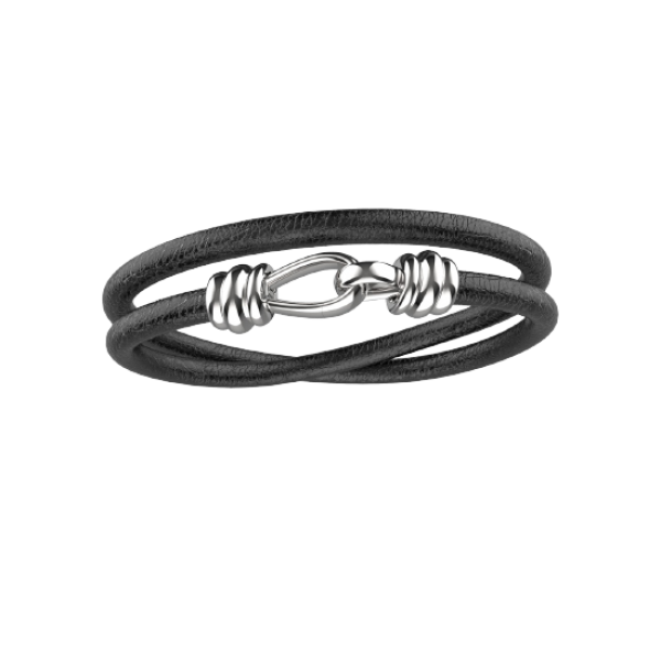Pulseira Masculina Strongest duas voltas em Couro Preto 5mm