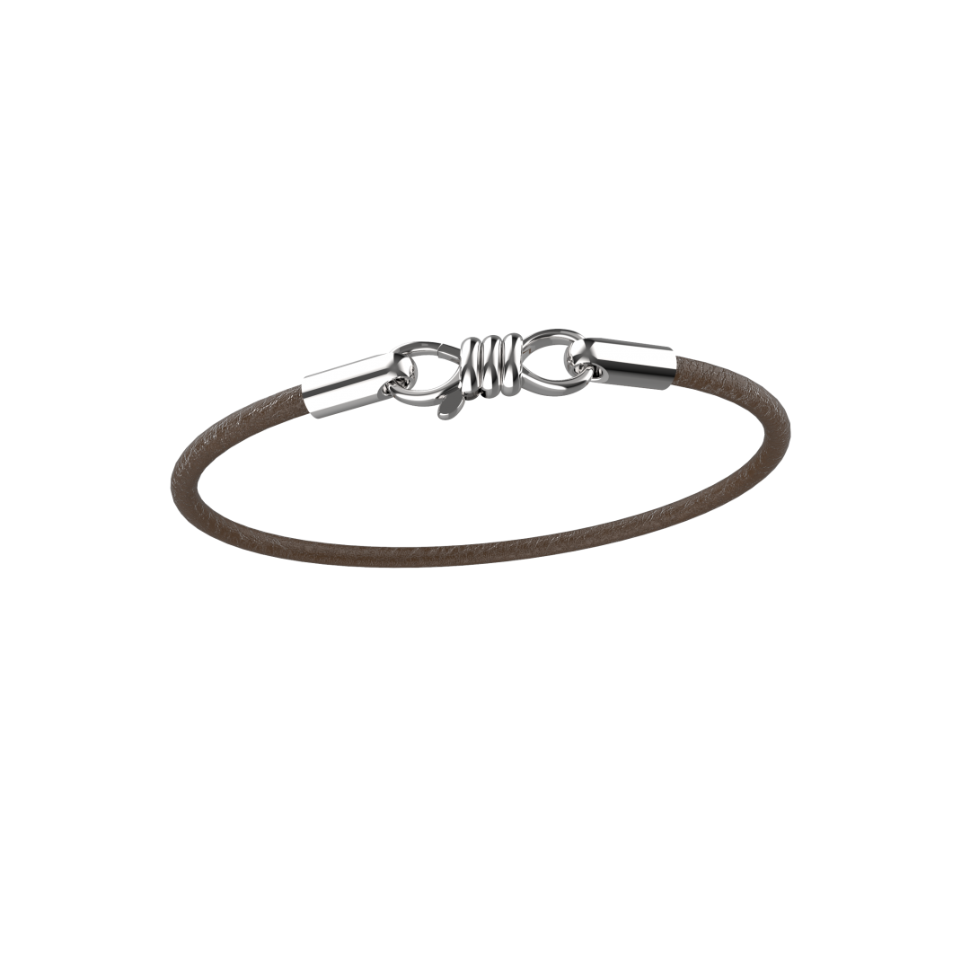 Pulseira  Masculina Slim uma volta em Couro Marrom 3mm