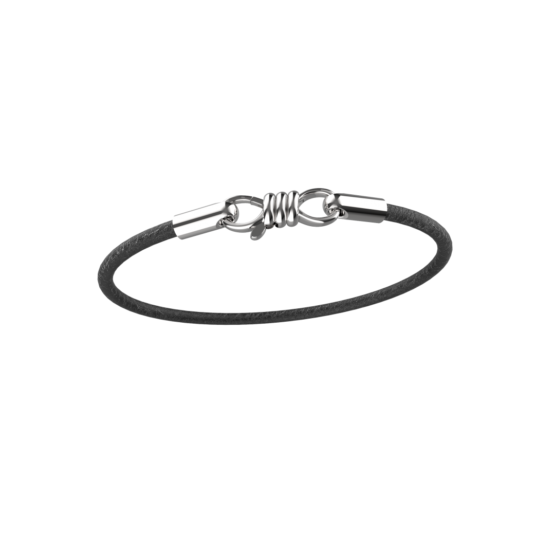 Pulseira Masculina Slim uma volta em Couro Preto 3mm