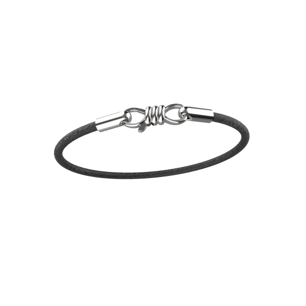 Pulseira Masculina Slim uma volta em Couro Preto 3mm