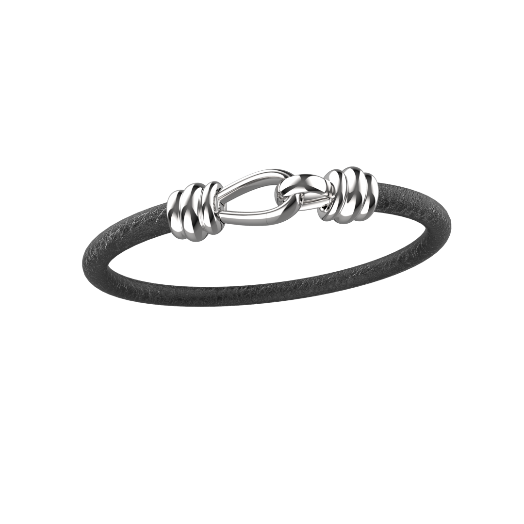 Pulseira Masculina Strongest uma volta em Couro Preto 5mm