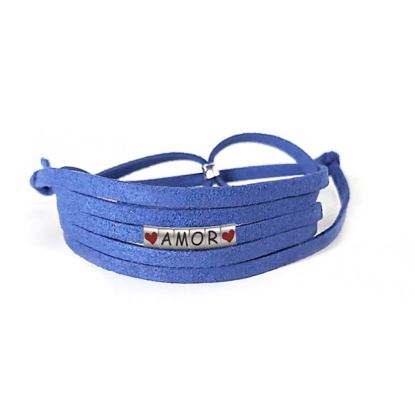 Pulseira Amor Coração de Couro Azul