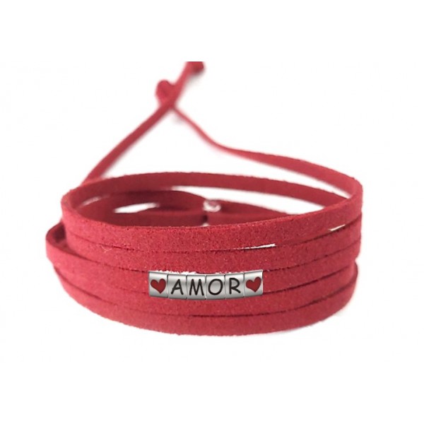 Pulseira Amor Coração de Couro Vermelho