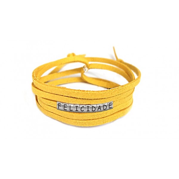 Pulseira Felicidade de Couro Amarelo