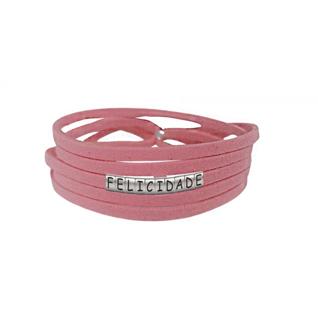 Pulseira Felicidade de Couro Rosa