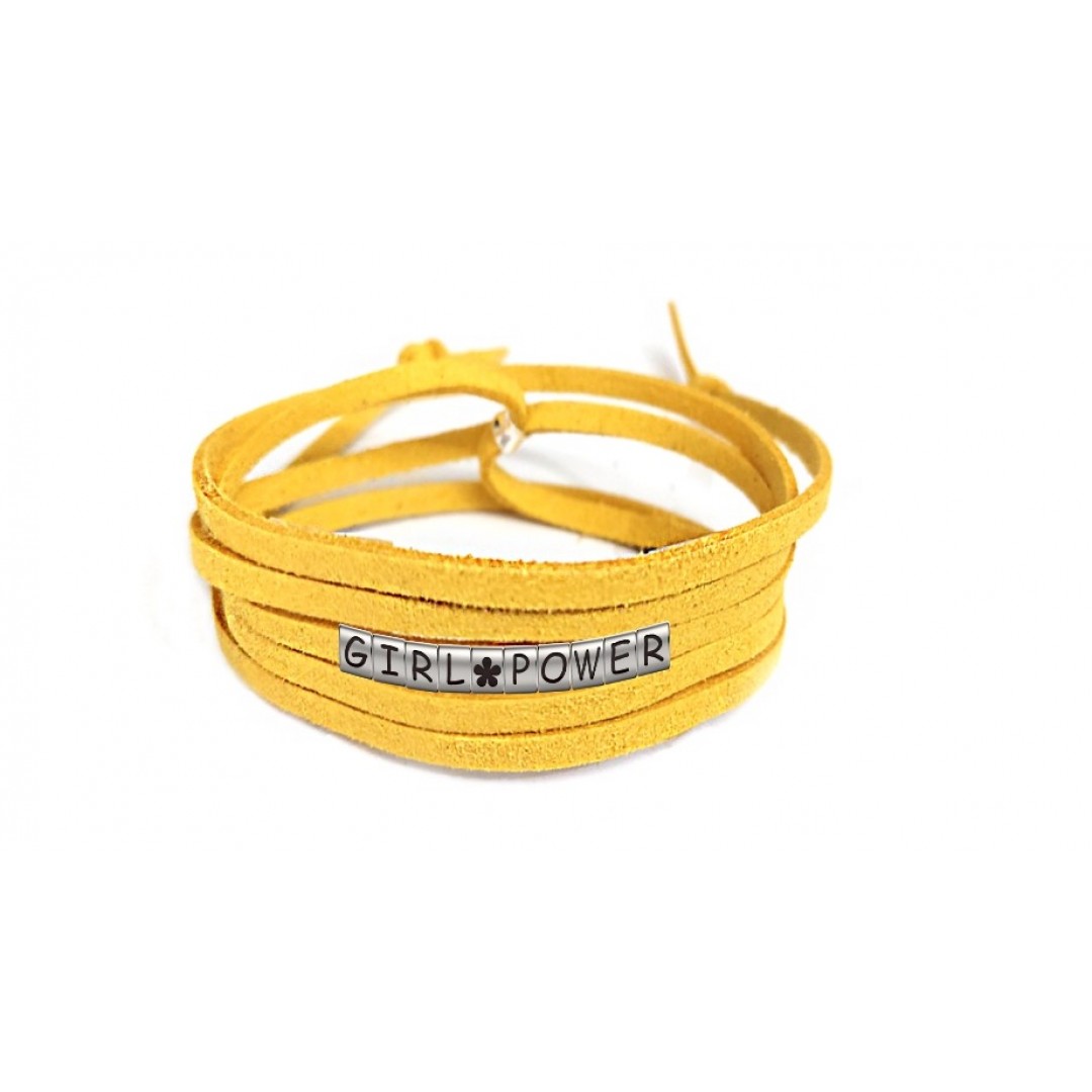 Pulseira Girl Power com Flor de Couro Amarelo