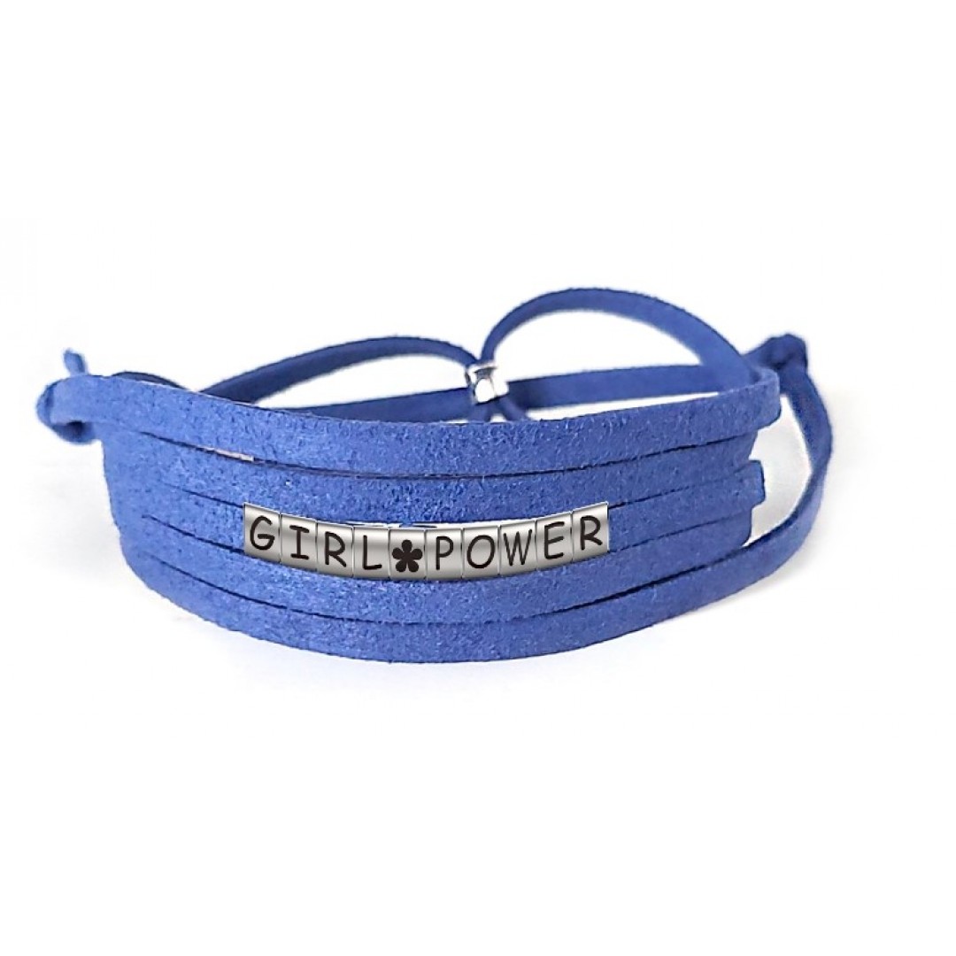 Pulseira Girl Power com Flor de Couro Azul