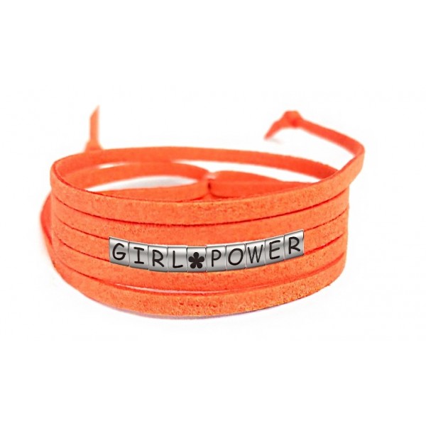 Pulseira Girl Power com Flor de Couro Laranja