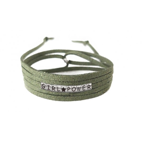 Pulseira Girl Power com Flor de Couro Verde