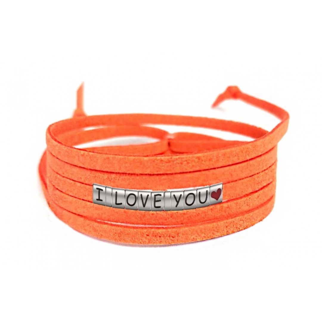 Pulseira I Love You Com Coração de Couro Laranja