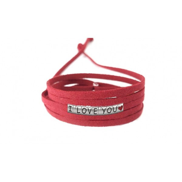 Pulseira I Love You Com Coração de Couro Vermelho