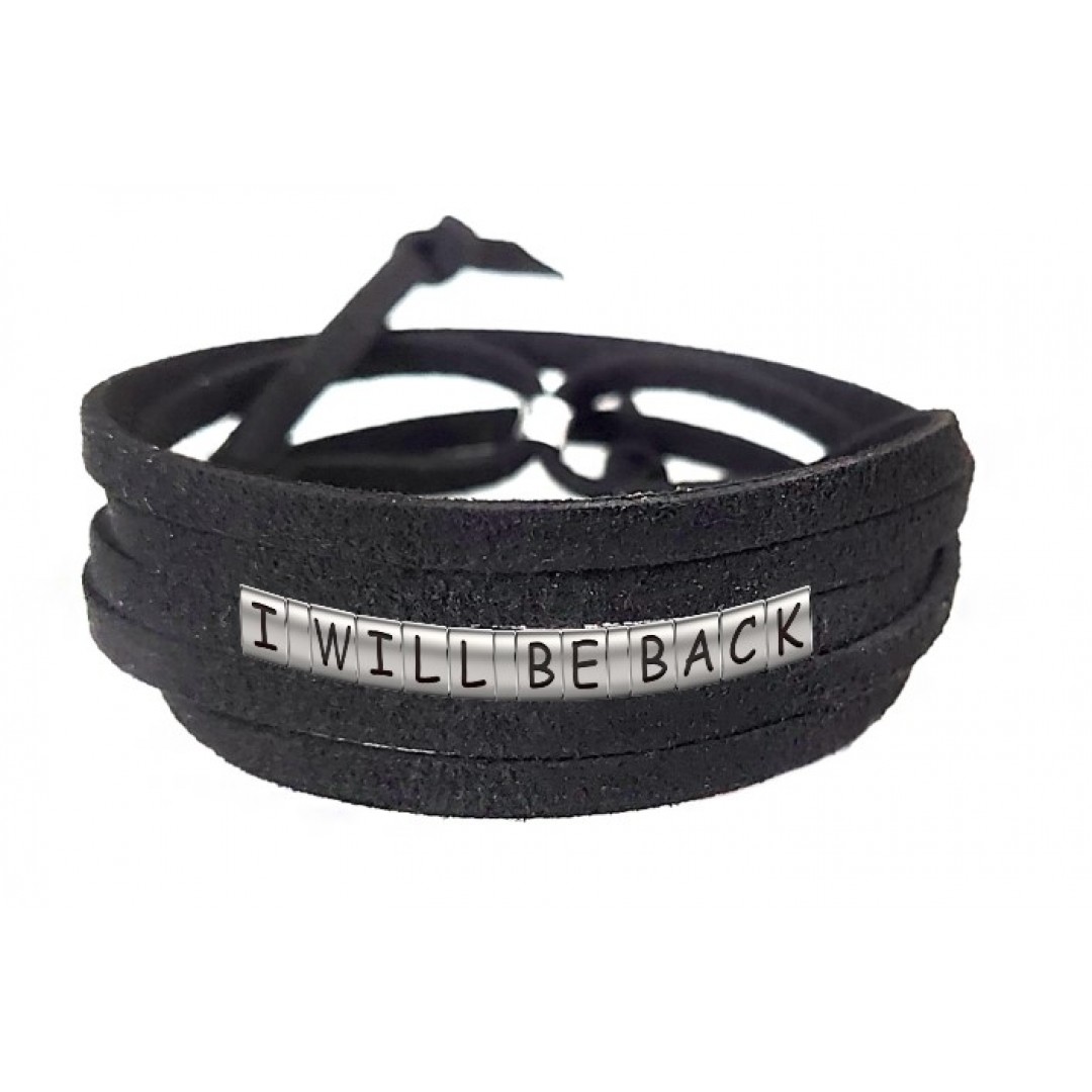 Pulseira I Will Be Back de Couro Preto