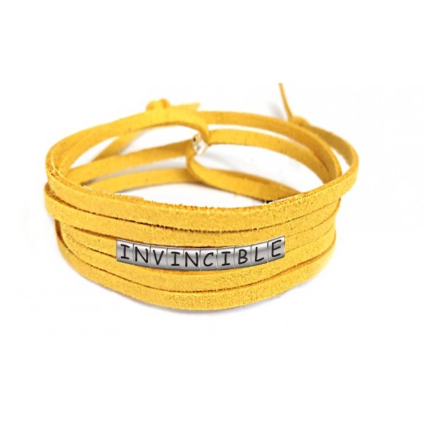 Pulseira Invencível ( Invincible )  de Couro Amarelo