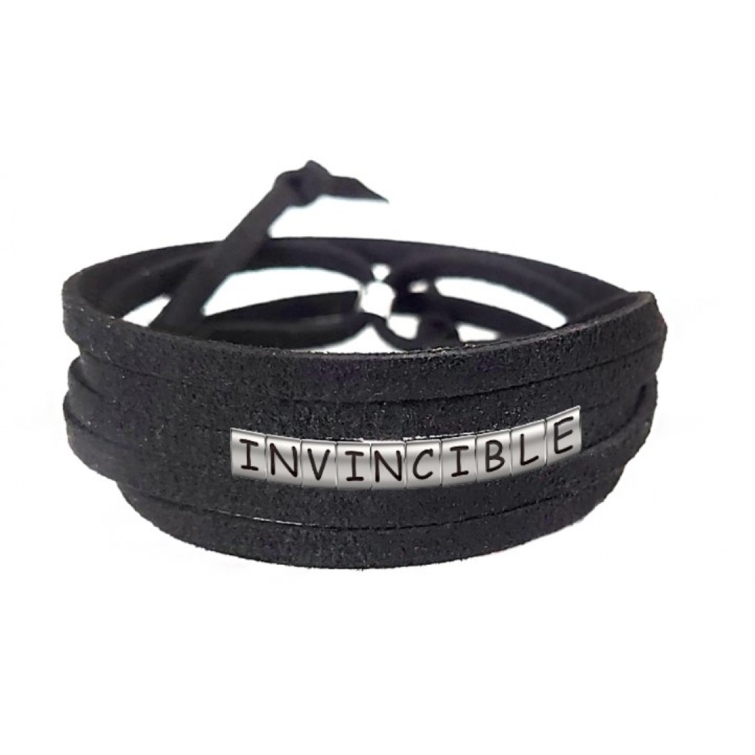 Pulseira Invencível ( Invincible ) de Couro Preto