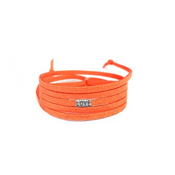 Pulseira Love de Couro Laranja