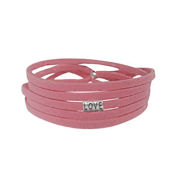 Pulseira Love de Couro Rosa