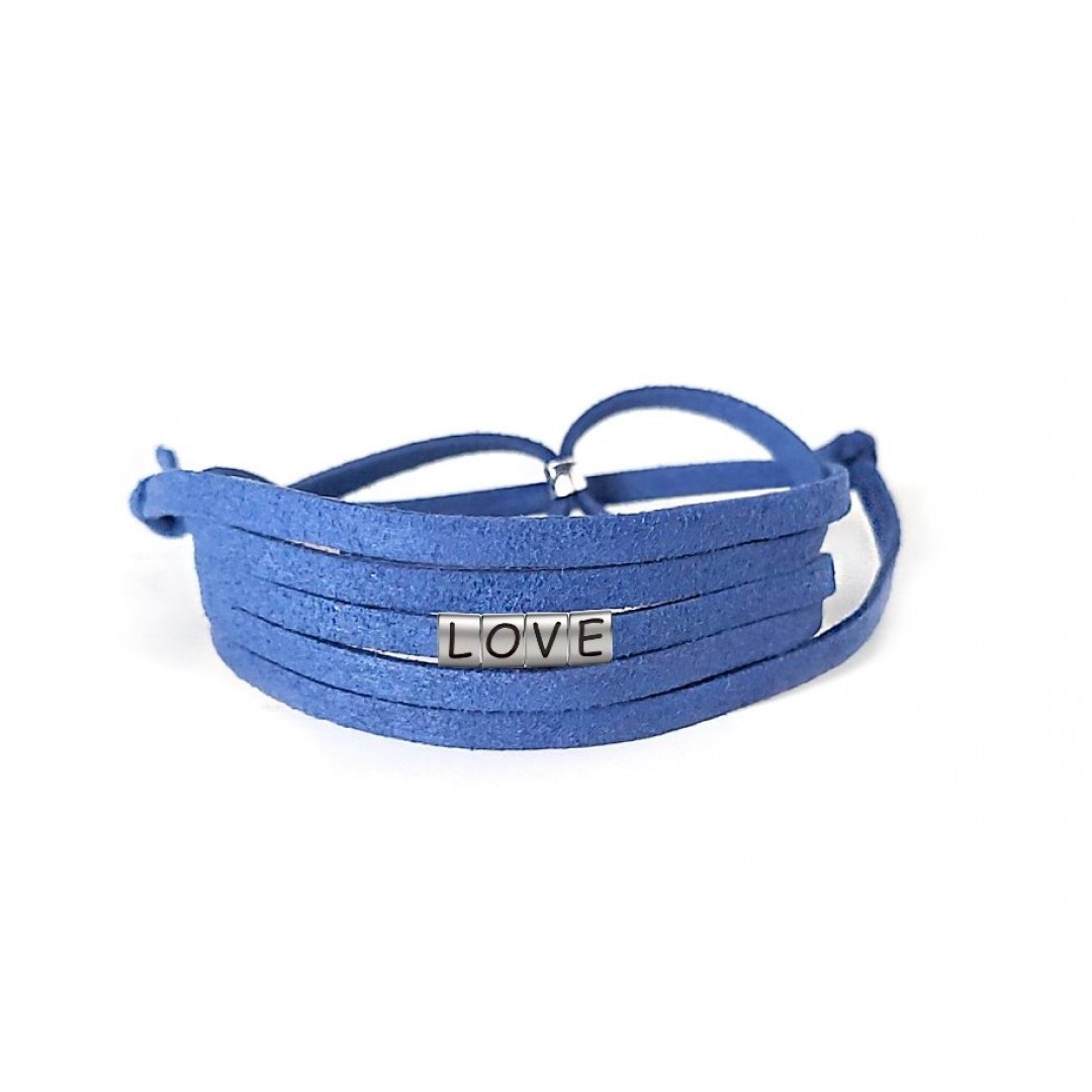 Pulseira Love de Couro Azul