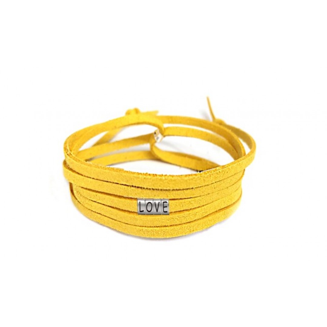 Pulseira Love de Couro Amarelo