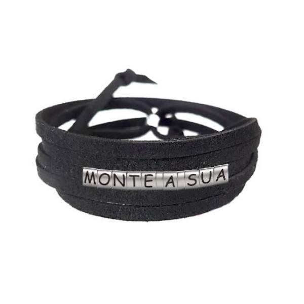 Pulseiras Personalizadas de Couro Preto