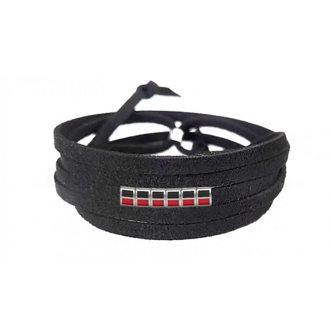 Pulseira Time de Futebol  Vermelho e Preto de Couro Preto