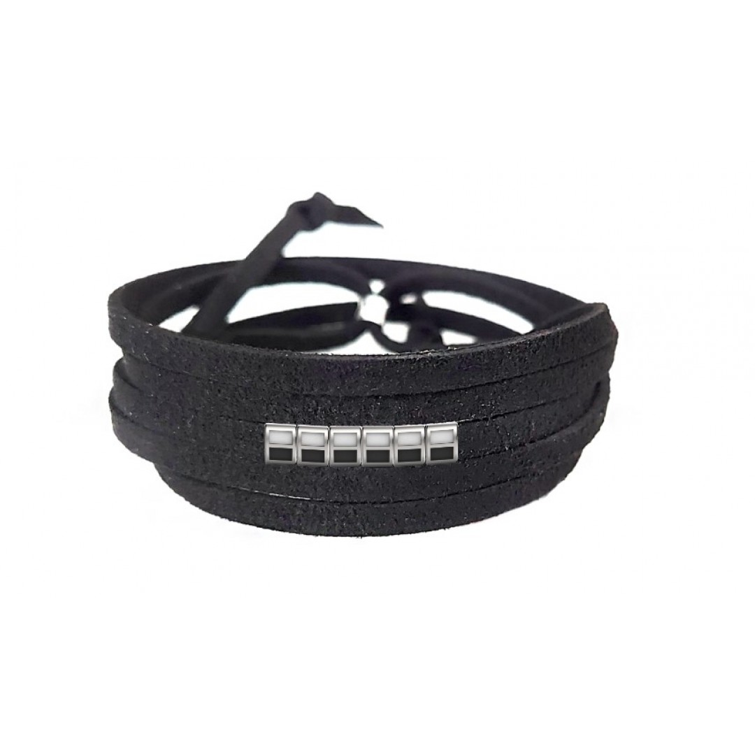 Pulseira Time de Futebol  Branco e Preto de Couro Preto