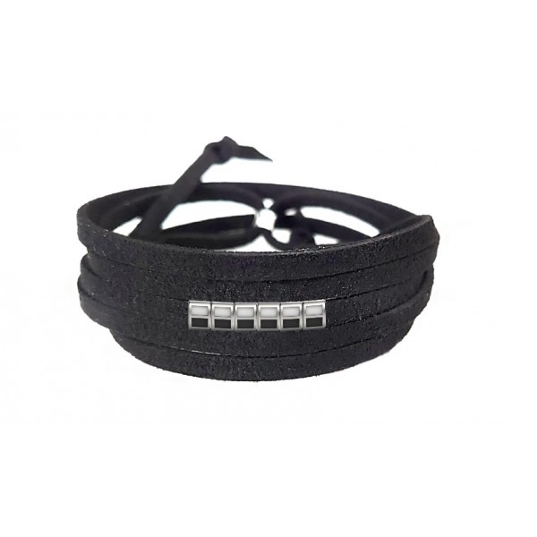 Pulseira Time de Futebol  Branco e Preto de Couro Preto