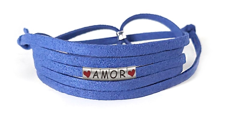 Pulseira Amor Coração de Couro Azul