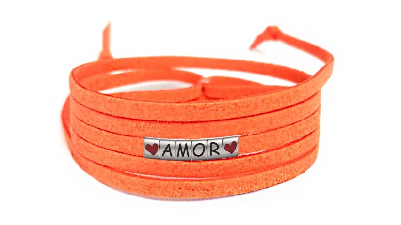 Pulseira Amor Coração de Couro Laranja