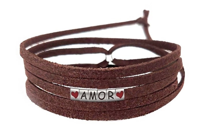 Pulseira Amor Coração de Couro Marrom