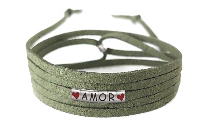 Pulseira Amor Coração de Couro Verde