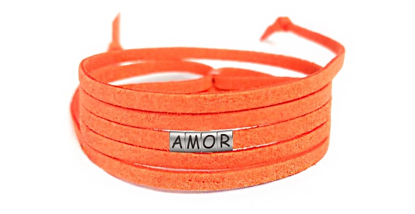 Pulseira Amor de Couro Laranja