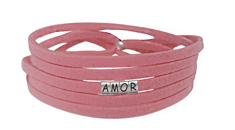 Pulseira Amor de Couro Rosa