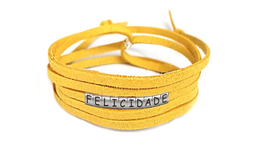 Pulseira Felicidade de Couro Amarelo