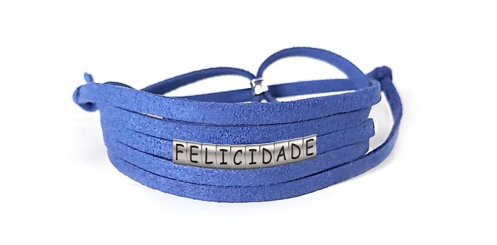 Pulseira Felicidade de Couro Azul