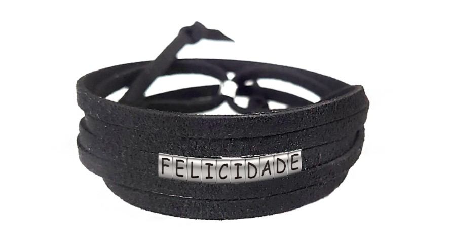 Pulseira Felicidade de Couro Preto