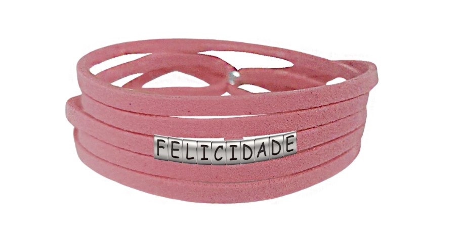 Pulseira Felicidade de Couro Rosa