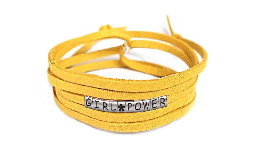 Pulseira Girl Power com Flor de Couro Amarelo
