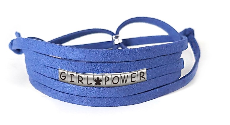 Pulseira Girl Power com Flor de Couro Azul