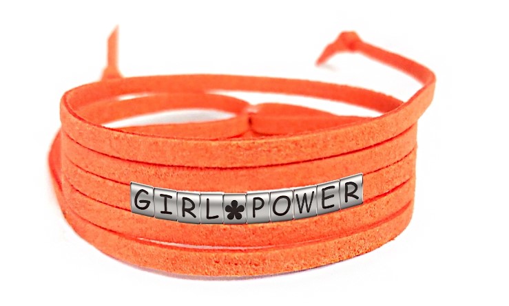 Pulseira Girl Power com Flor de Couro Laranja