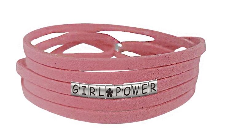 Pulseira Girl Power com Flor de Couro Rosa