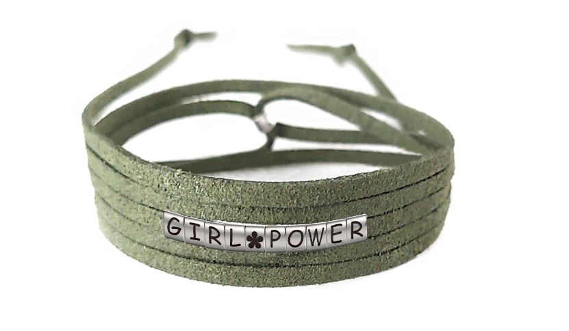 Pulseira Girl Power com Flor de Couro Verde