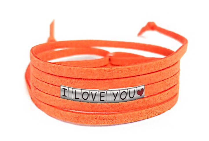 Pulseira I Love You Com Coração de Couro Laranja