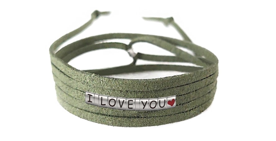 Pulseira I Love You Com Coração de Couro Verde