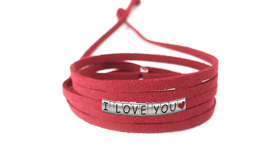 Pulseira I Love You Com Coração de Couro Vermelho