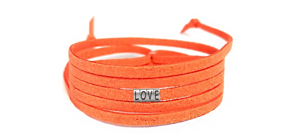 Pulseira Love de Couro Laranja